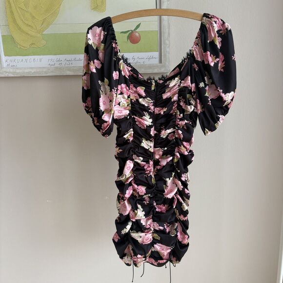 ❄️SALE❄️For Love & Lemons 'Melrose' Dress - Satin Bodycon Cocktail Puff Sleeve - Picture 4 of 7